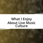 What I Enjoy About Live Music Culture